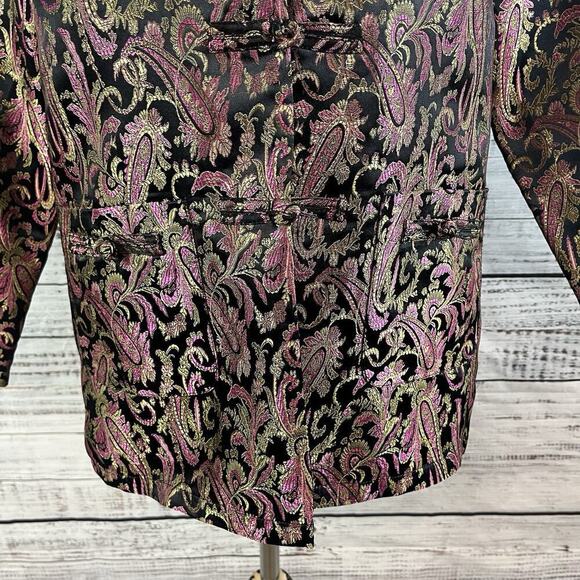 Robert Louis Oriental Asian Jacket Blazer size Medium Pink Gold Paisley Silk - Picture 8 of 12
